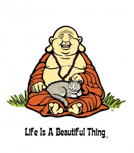 "Life is a Beautiful Thing" Buddha with cat.