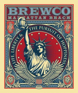 Brewco Pursuit of Hoppiness poster. This, along with all of the Brewco posters are printed on canvas and displayed on rotation at Brewco Manhattan Beach .
