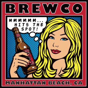 Brewco blonde haired beauty holding a beer poster.