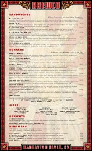 Brewco Manhattan Beach menu page (menu text layed out by Brewco)