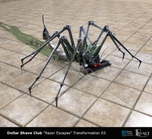 Dollar Shave Club early "Razor Escapes" design. The agency asked to see what Razor Escapes could look like as a slimy insect or spider-like creature skittering away.